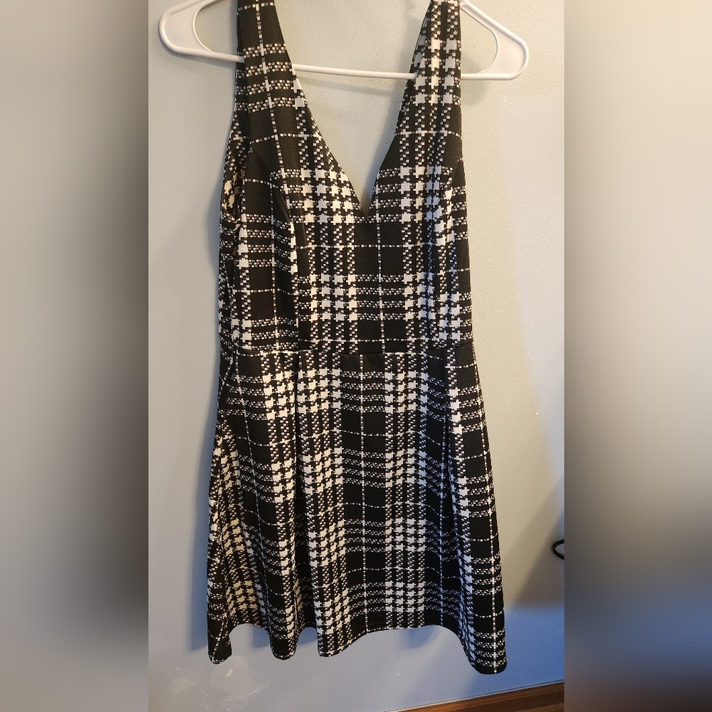 Elegant Black and White Plaid Midi Dress